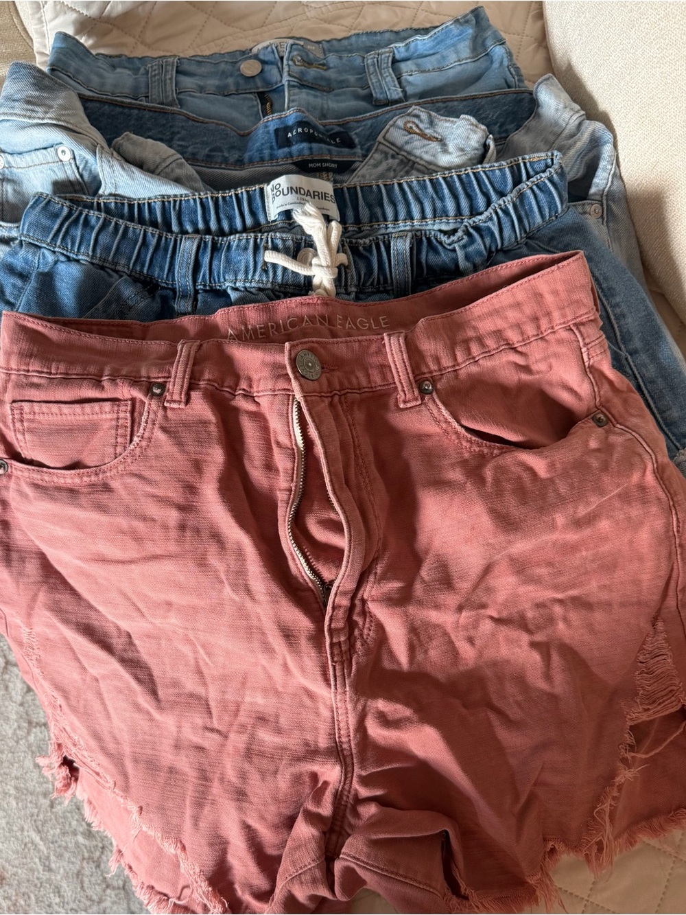 American Eagle Outfitters Rust-Pink Frayed Hem Denim Shorts